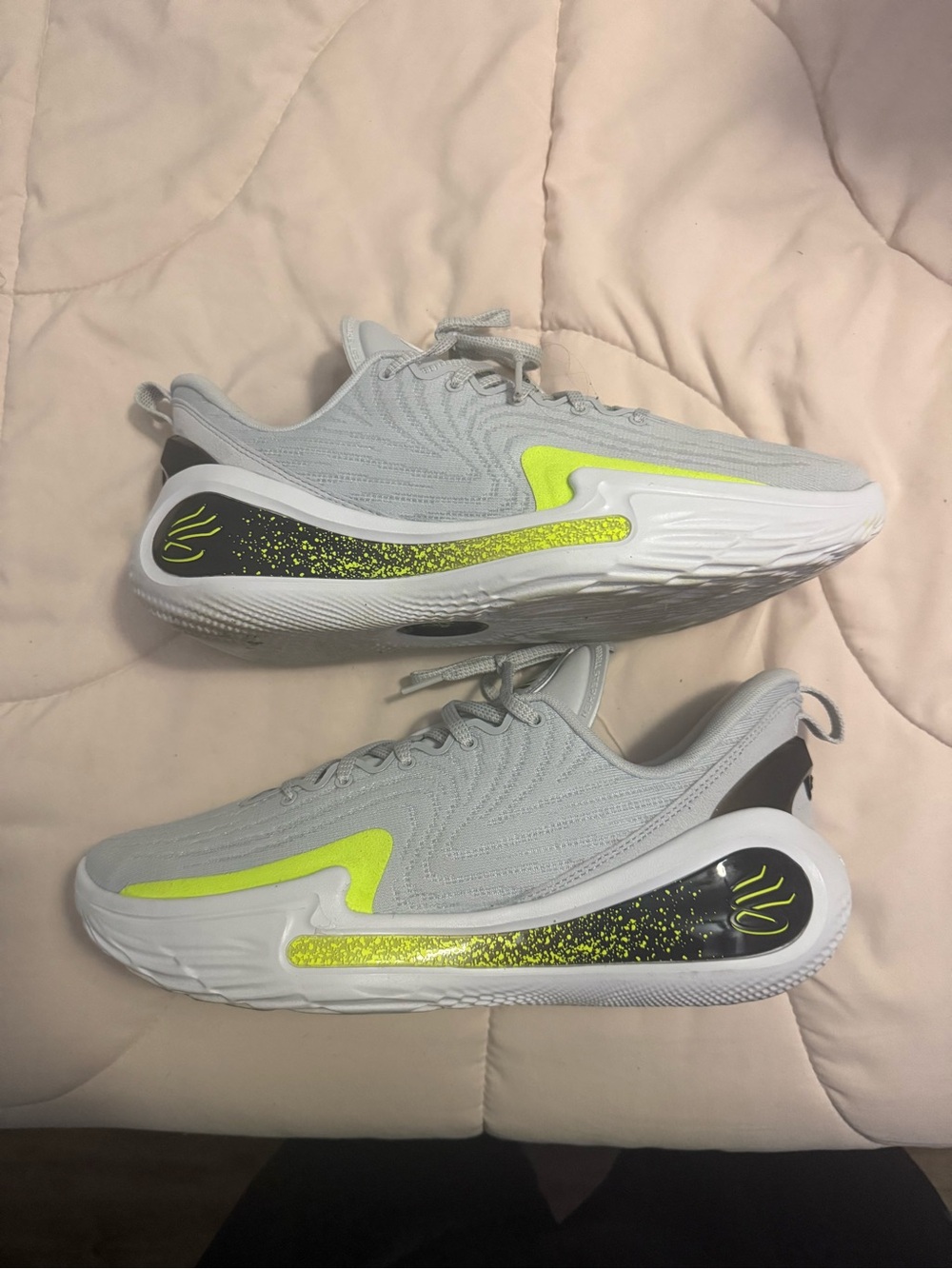 Under Armour Light Gray Athletic Shoes with Neon Yellow Detail